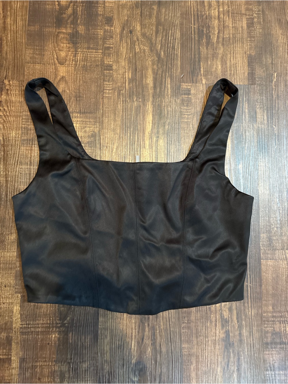 TEN By Babaton Black Satin Square Neck Top